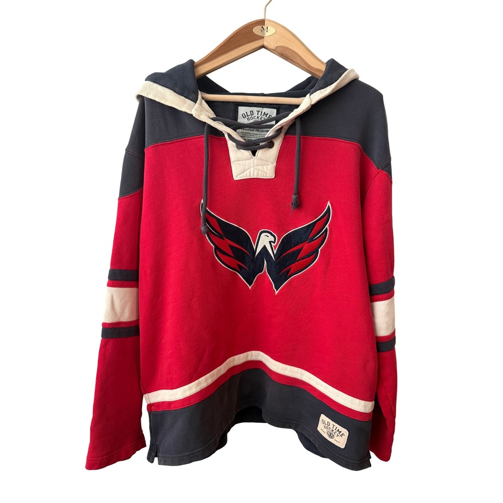 Old Time Hockey Washington Capitals NHL Lace Up Hoodie Red Navy Mens XL